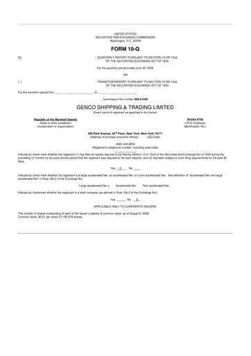 Vorschaubild Genco Shipping & Trading 10-Q Quartalsbericht  