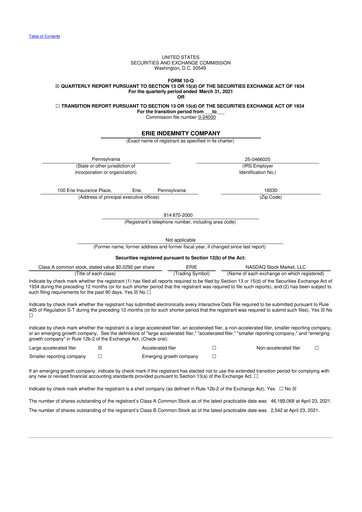 Thumbnail Erie Indemnity 10-Q Quarterly Report FY2021 