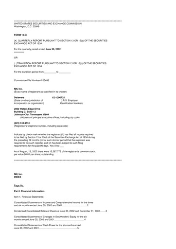 Thumbnail NN, Inc.
 10-Q Quarterly Report FY 