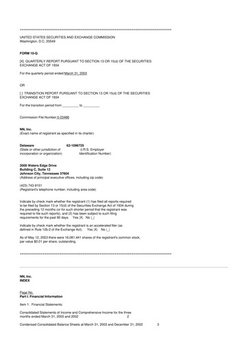 Thumbnail NN, Inc.
 10-Q Quarterly Report FY 