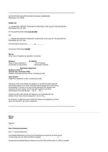 Thumbnail NN, Inc.
 10-Q Quarterly Report FY 