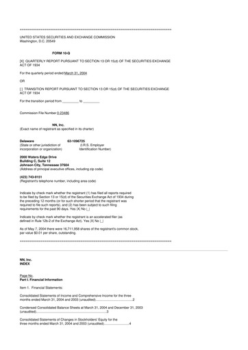 Thumbnail NN, Inc.
 10-Q Quarterly Report FY 