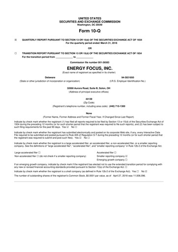 Thumbnail Energy Focus 10-Q Quarterly Report FY2018 