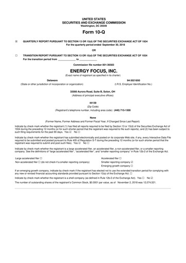 Thumbnail Energy Focus 10-Q Quarterly Report FY2018 