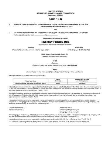 Thumbnail Energy Focus 10-Q Quarterly Report FY2019 