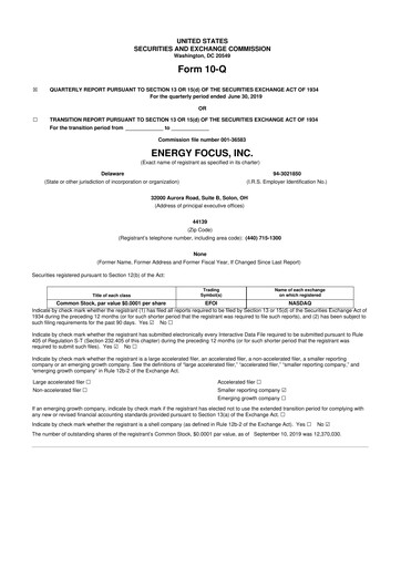 Thumbnail Energy Focus 10-Q Quarterly Report FY2019 