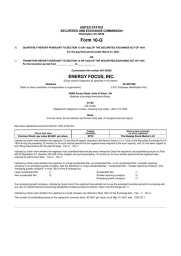 Thumbnail Energy Focus 10-Q Quarterly Report FY2021 