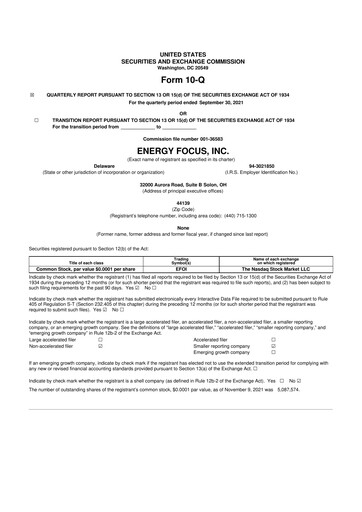 Thumbnail Energy Focus 10-Q Quarterly Report FY2021 