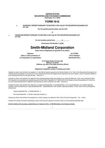 Thumbnail Smith-Midland Corporation 10-Q Quarterly Report FY2013 