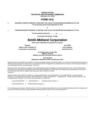 Thumbnail Smith-Midland Corporation 10-Q Quarterly Report FY2018 