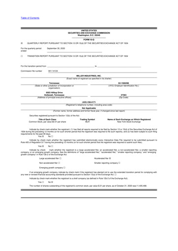 Thumbnail Miller Industries 10-Q Quarterly Report FY2020 
