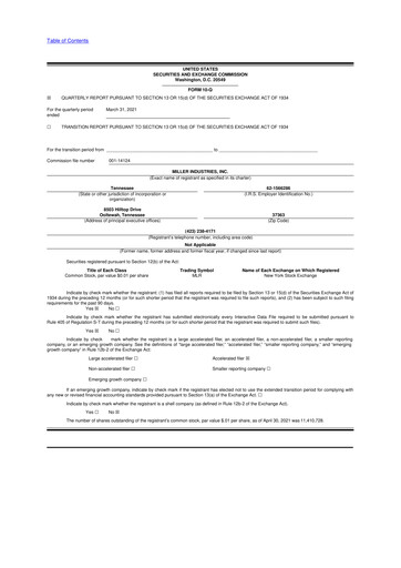 Thumbnail Miller Industries 10-Q Quarterly Report FY2021 