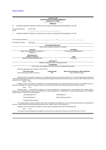 Thumbnail Miller Industries 10-Q Quarterly Report FY2021 