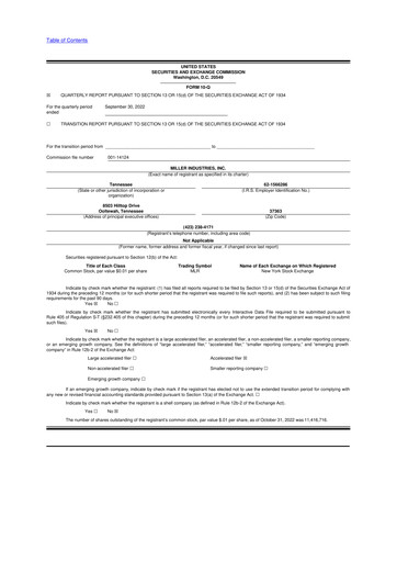 Thumbnail Miller Industries 10-Q Quarterly Report FY2022 