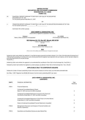 Thumbnail Jack Henry & Associates

 10-Q Quarterly Report FY 