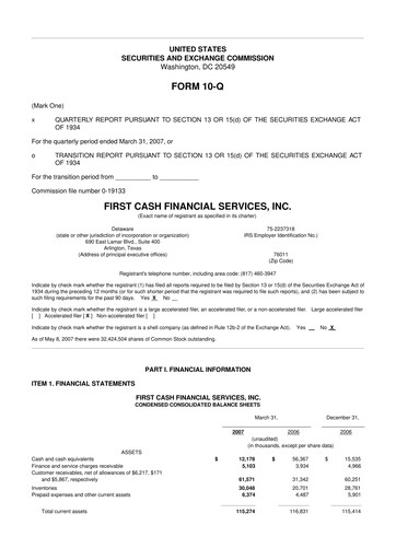 Thumbnail FirstCash 10-Q Quarterly Report FY 