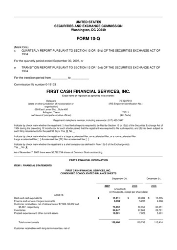 Thumbnail FirstCash 10-Q Quarterly Report FY 