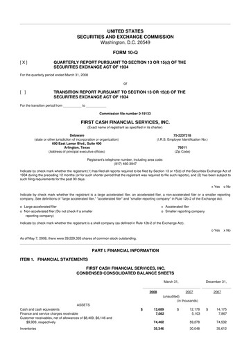 Thumbnail FirstCash 10-Q Quarterly Report FY 