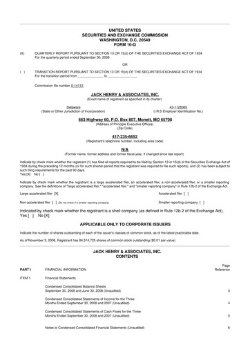 Thumbnail Jack Henry & Associates

 10-Q Quarterly Report FY 