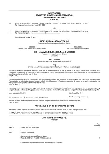 Thumbnail Jack Henry & Associates

 10-Q Quarterly Report FY 