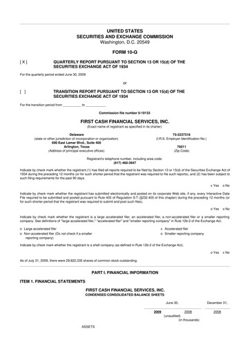 Thumbnail FirstCash 10-Q Quarterly Report FY 