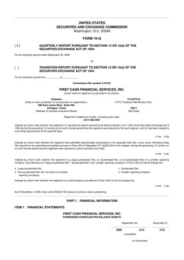 Thumbnail FirstCash 10-Q Quarterly Report FY 