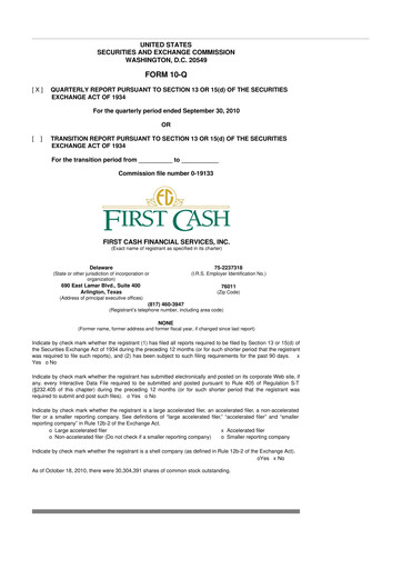 Thumbnail FirstCash 10-Q Quarterly Report FY 