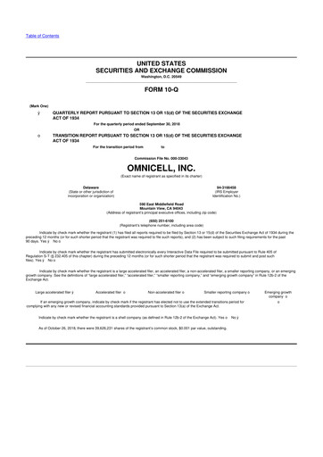 Thumbnail Omnicell
 10-Q Quarterly Report FY2018 