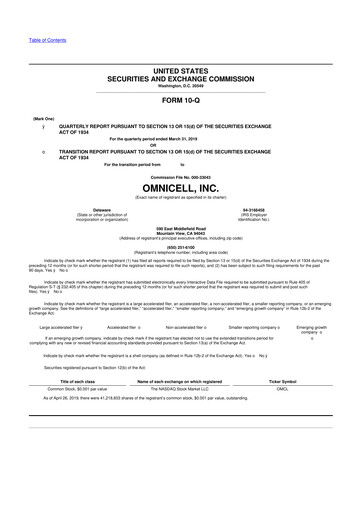 Thumbnail Omnicell
 10-Q Quarterly Report FY2019 