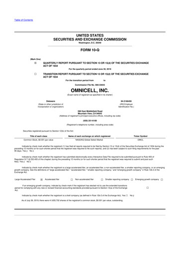 Thumbnail Omnicell
 10-Q Quarterly Report FY2019 