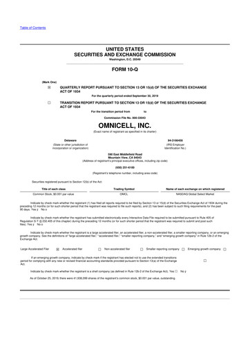 Thumbnail Omnicell
 10-Q Quarterly Report FY2019 