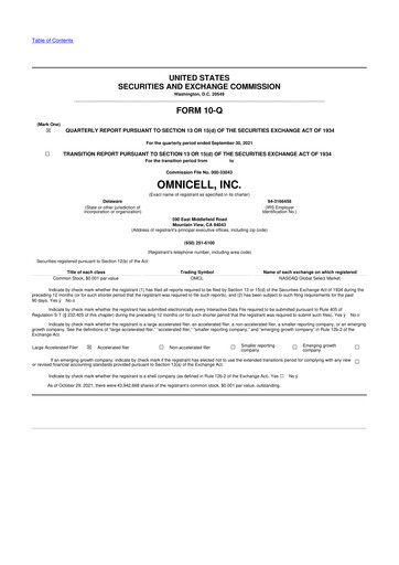 Thumbnail Omnicell
 10-Q Quarterly Report FY2021 