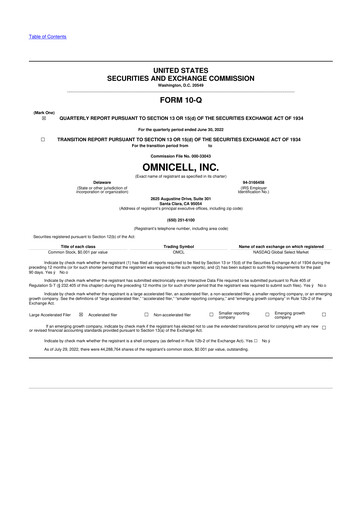 Thumbnail Omnicell
 10-Q Quarterly Report FY2022 