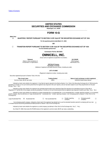 Miniature Omnicell
 10-Q Rapport trimestriel  