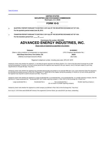 Thumbnail Advanced Energy 10-Q Quarterly Report FY2013 
