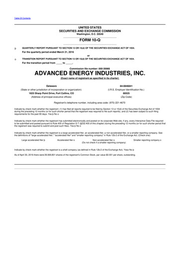 Thumbnail Advanced Energy 10-Q Quarterly Report FY2016 