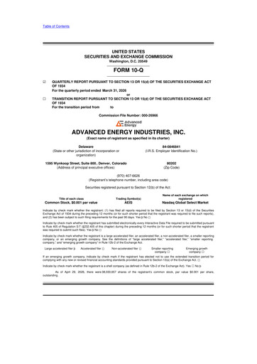 Thumbnail Advanced Energy 10-Q Quarterly Report FY 