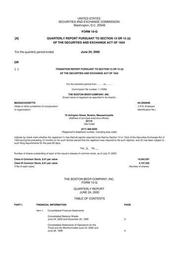 Thumbnail Boston Beer Company 10-Q Quarterly Report FY 