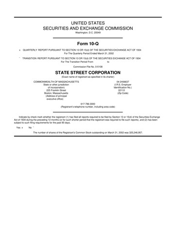 Thumbnail State Street Corporation
 10-Q Quarterly Report FY 