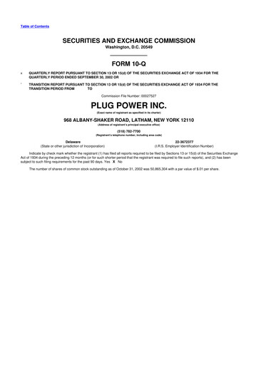 Thumbnail Plug Power 10-Q Quarterly Report FY 