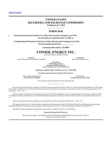 Thumbnail CNX Resources
 10-K Annual Report 