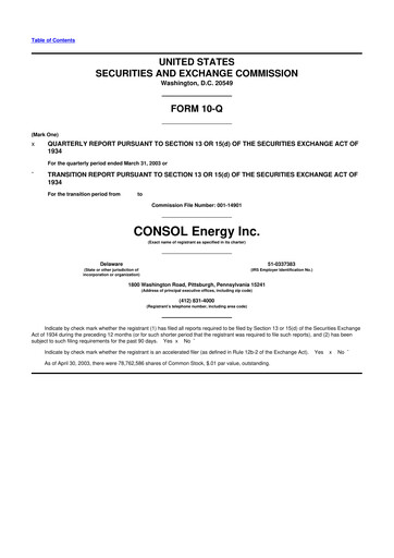 Thumbnail CNX Resources
 10-Q Quarterly Report FY 