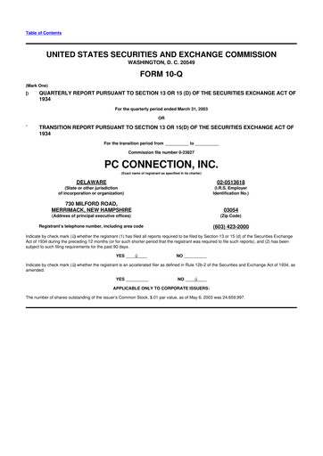 Miniature PC Connection
 10-Q Rapport trimestriel  