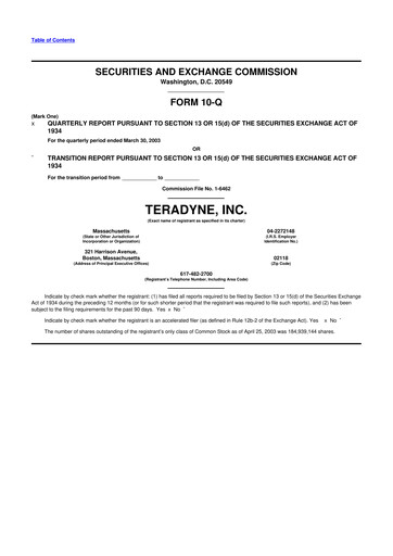 Miniature Teradyne 10-Q Rapport trimestriel  