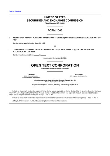 Thumbnail OpenText 10-Q Quarterly Report FY 