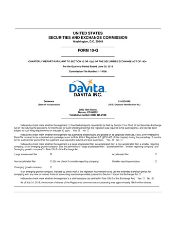 Thumbnail DaVita 10-Q Quarterly Report FY2018 