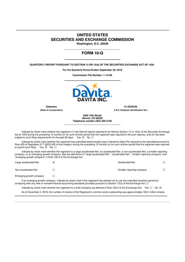 Thumbnail DaVita 10-Q Quarterly Report FY2018 