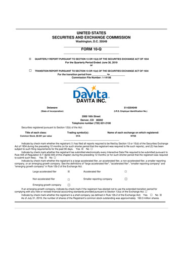 Thumbnail DaVita 10-Q Quarterly Report FY2019 
