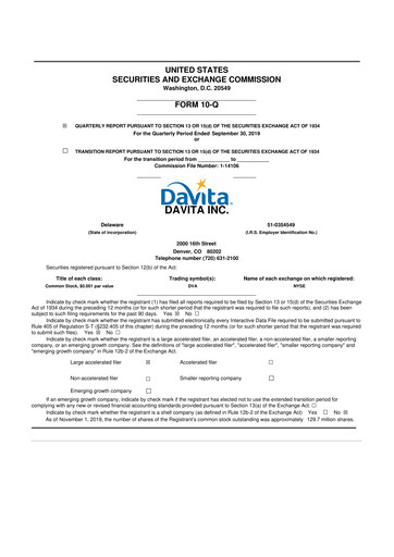 Thumbnail DaVita 10-Q Quarterly Report FY2019 