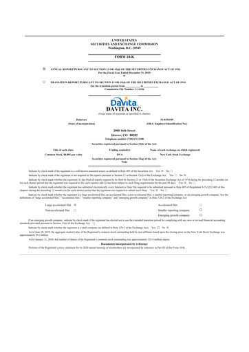 Thumbnail DaVita 10-K Annual Report 2019